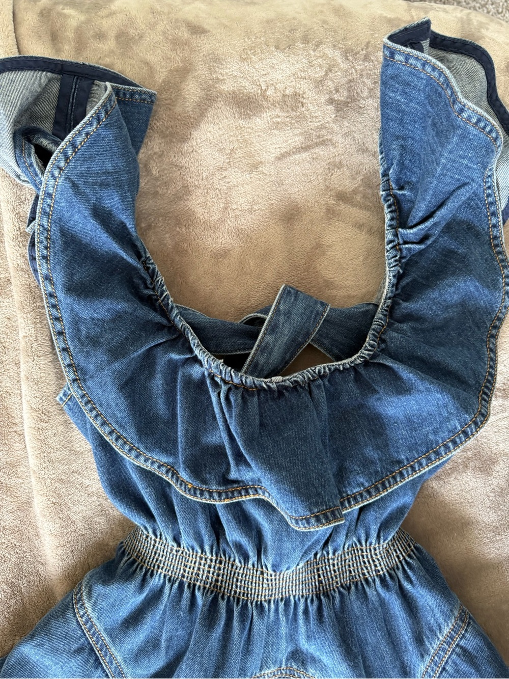 Self-Portrait Denim Ruffle Mini Dress US 6 Open Back - Picture 7 of 10